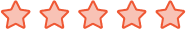 Fünf horizontal ausgerichtete rote Sterne auf weißem Hintergrund.