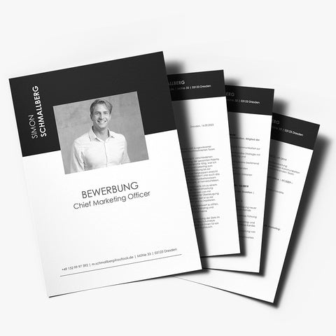 Bewerbungsmappe im schwarz-weißen Manager-Design, Beispiel Chief Marketing Officer