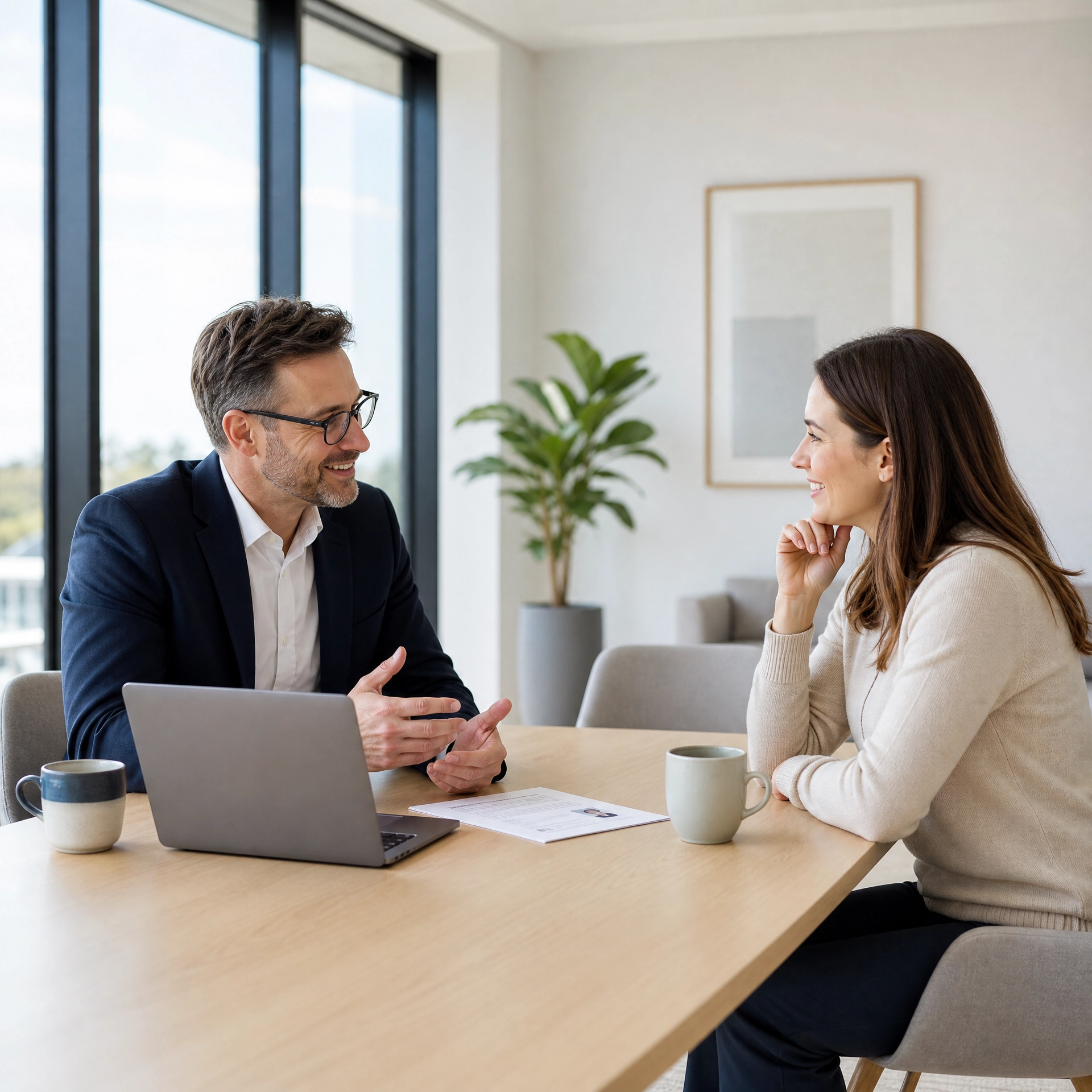 Karriereberatung bei Bewerbung Schreiber: Berater und Klientin besprechen Bewerbungsunterlagen