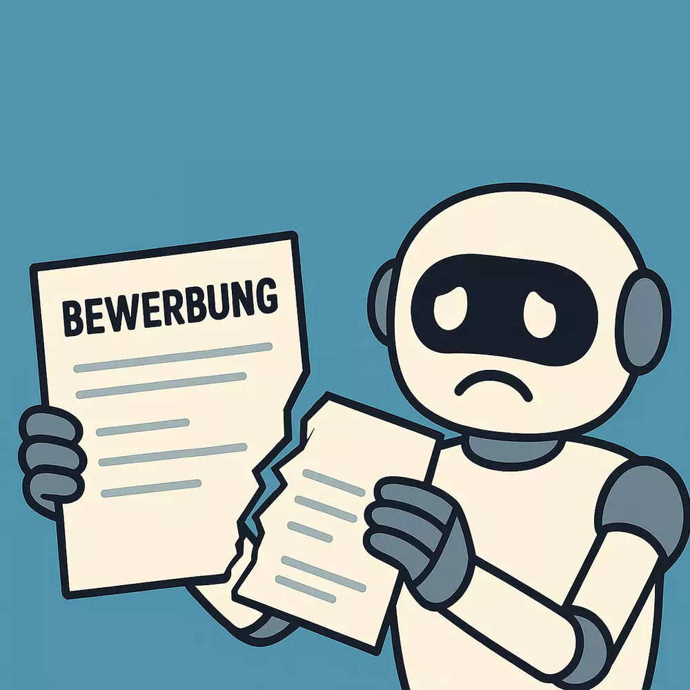 KI Roboter mit Bewerbungsschreiben in der Hand