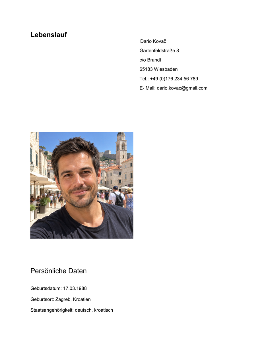 Ursprüngliche Bewerbung, Seite 1