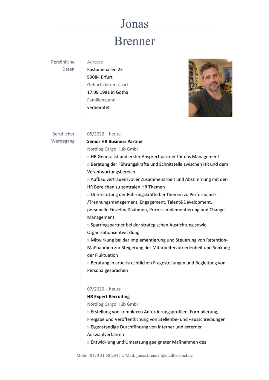 Ursprüngliche Bewerbung, Beispiel 2, Seite 1