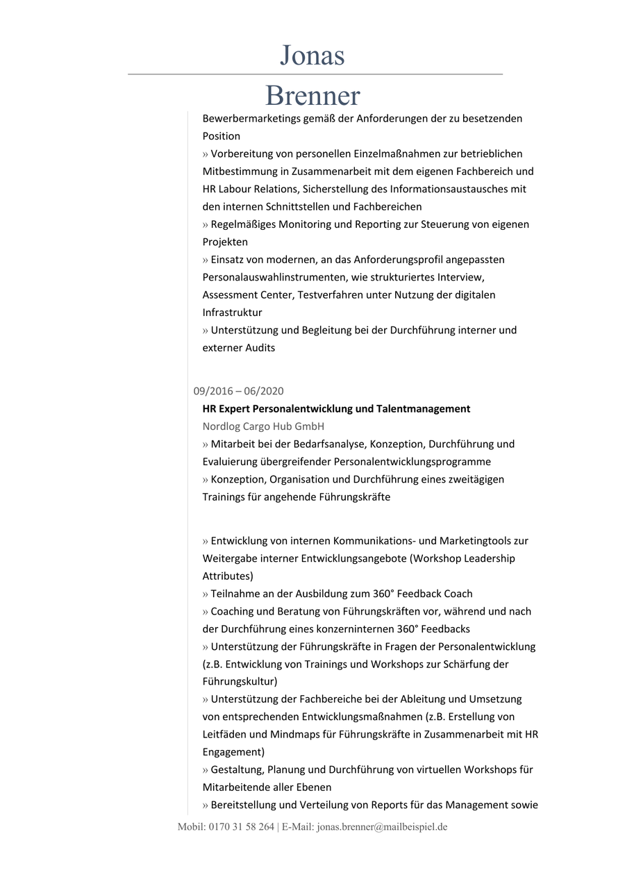 Ursprüngliche Bewerbung, Beispiel 2, Seite 2