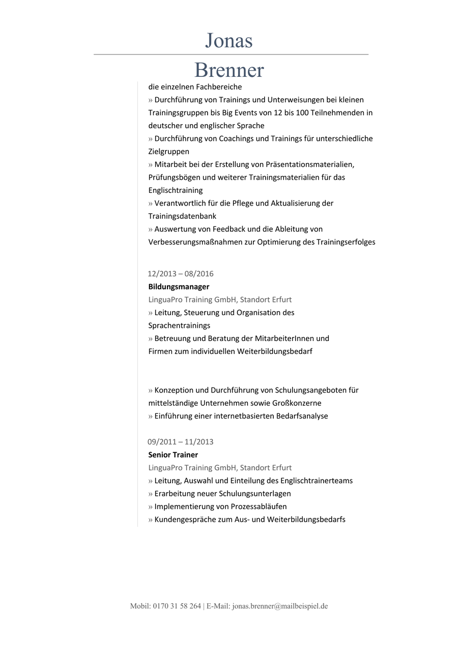 Ursprüngliche Bewerbung, Beispiel 2, Seite 3