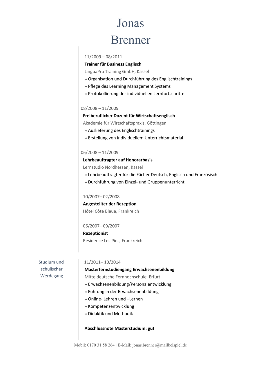 Ursprüngliche Bewerbung, Beispiel 2, Seite 4