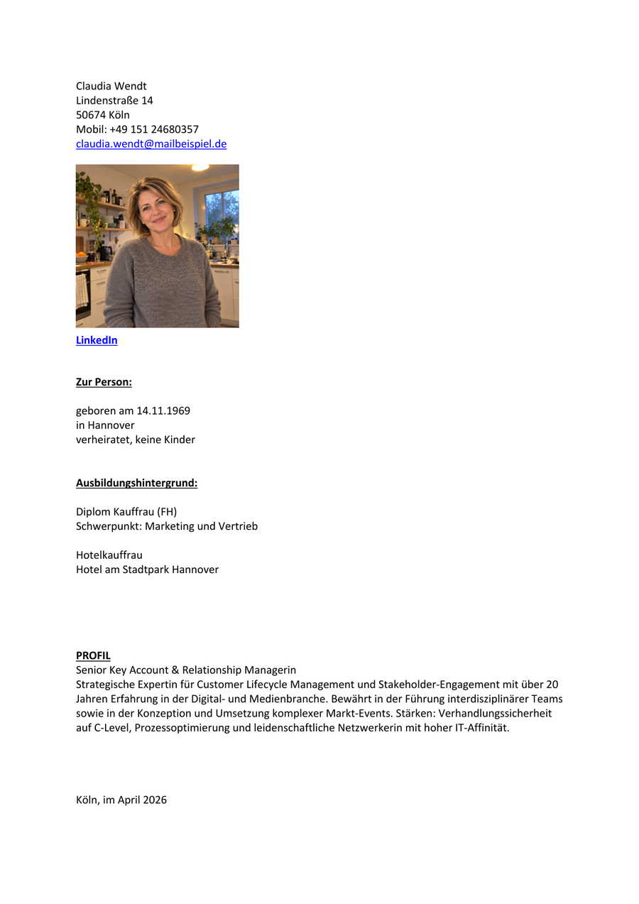 Ursprüngliche Bewerbung, Beispiel 3, Seite 1