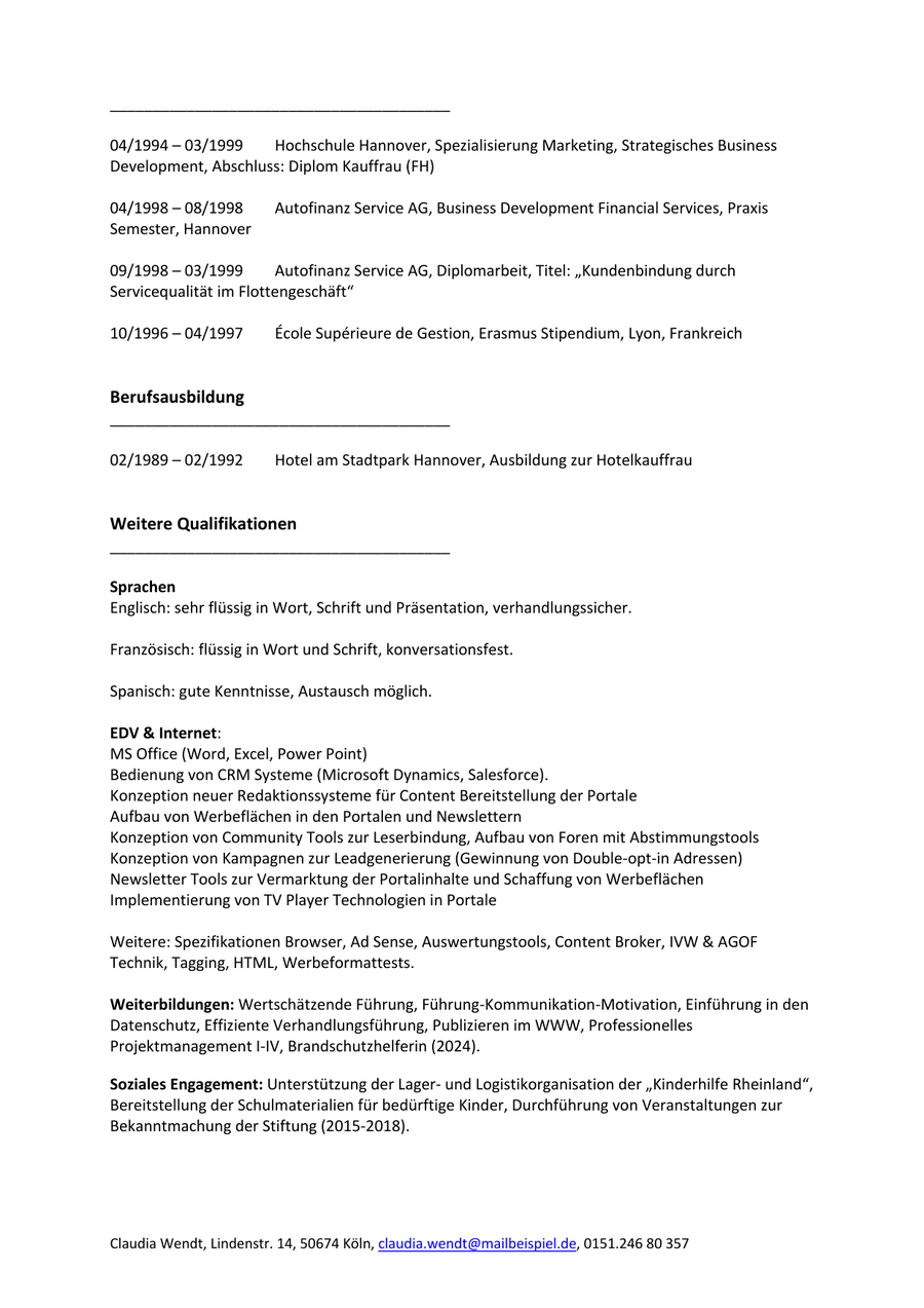 Ursprüngliche Bewerbung, Beispiel 3, Seite 5